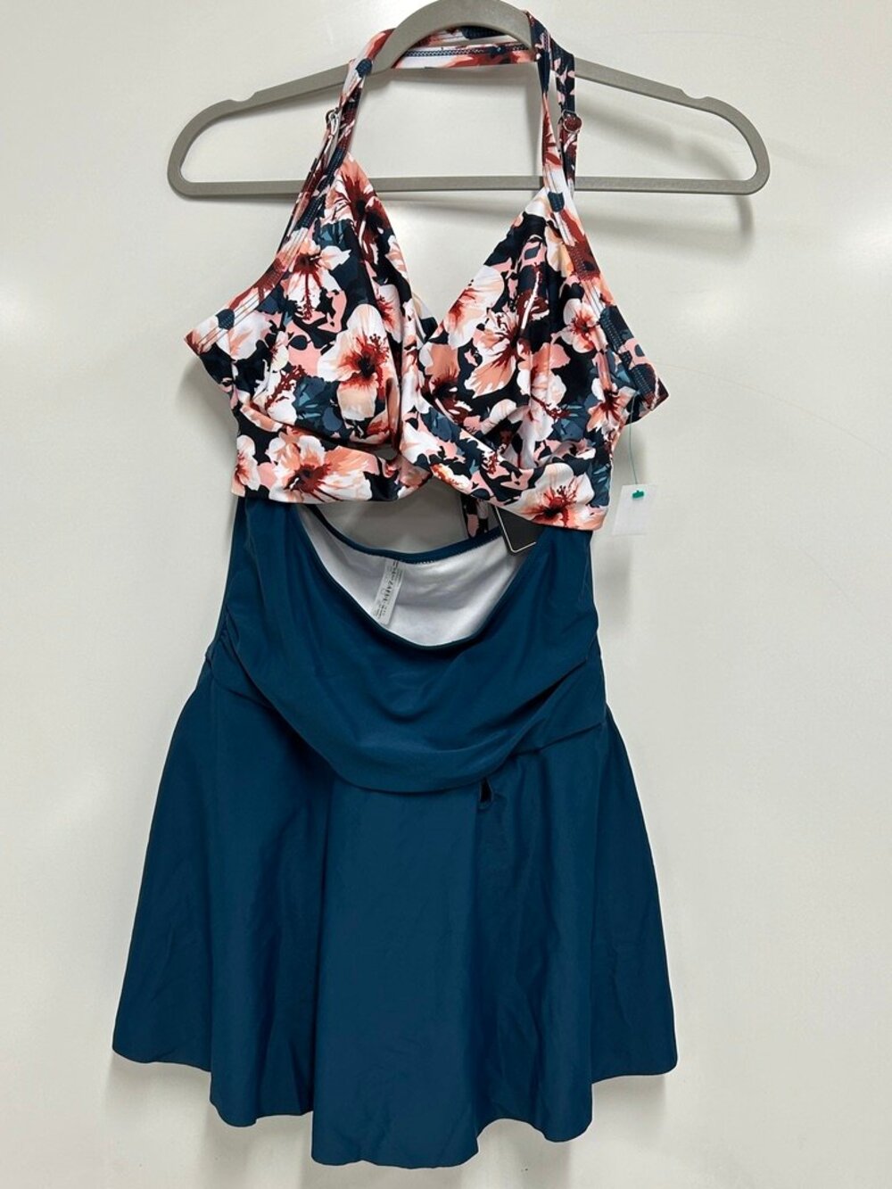 NWT Zaful Large Floral Halter SwimDress One Piece Coastal Cutout Tummy Control